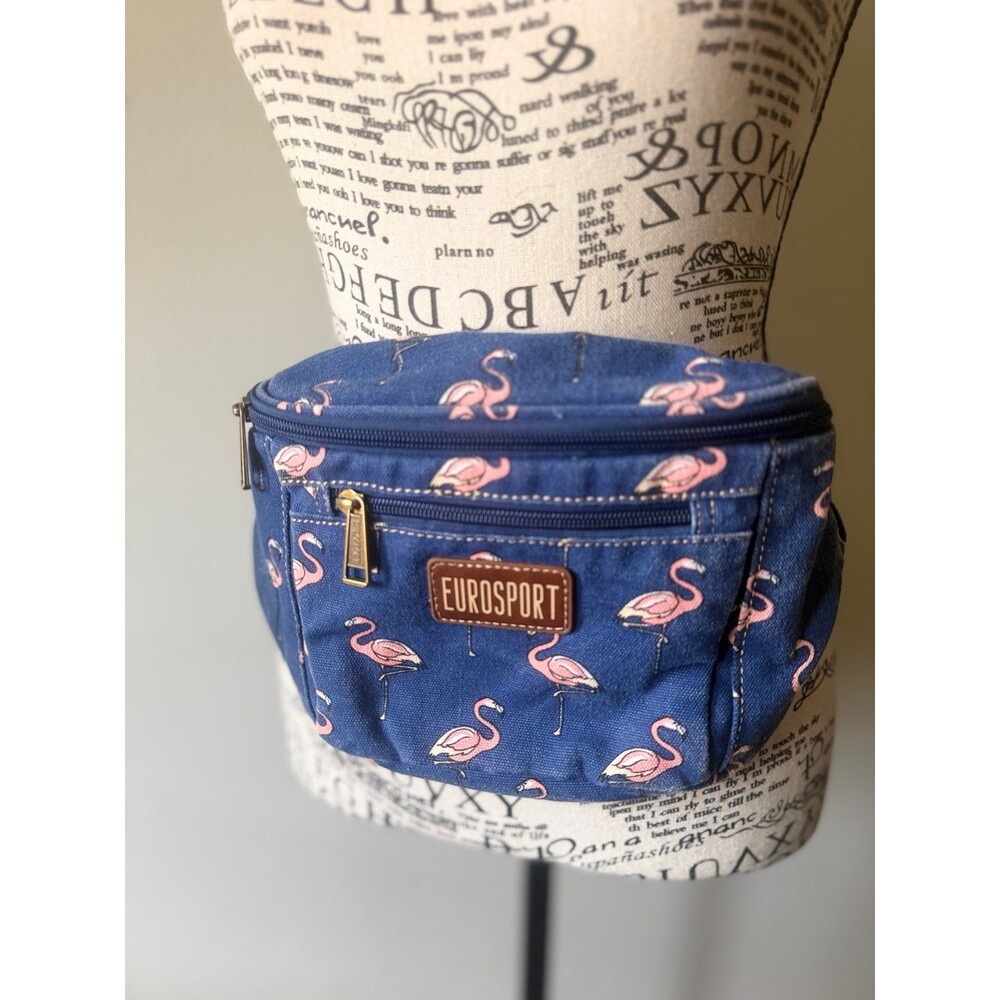 EuroSport Blue Denim Fanny Pack with Pink Flamingos